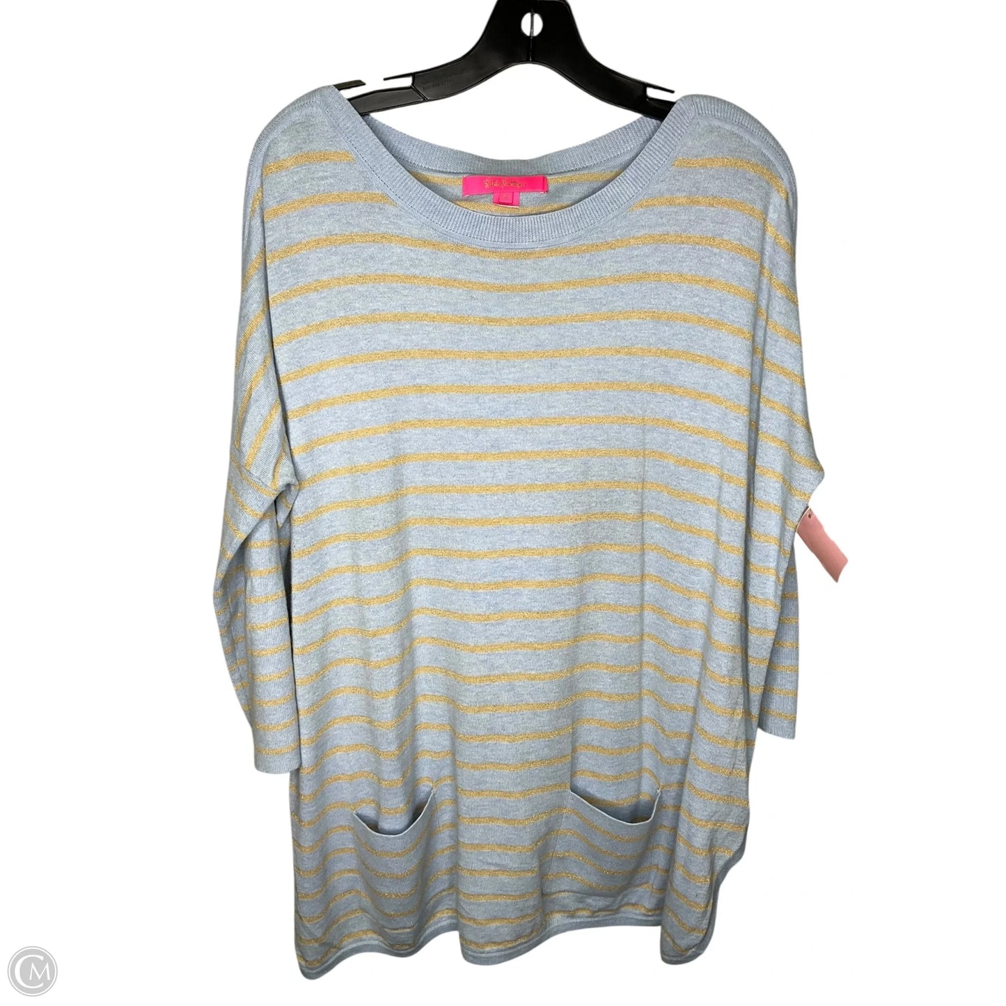 Top Long Sleeve Designer By Lilly Pulitzer In Blue & Gold, Size: S