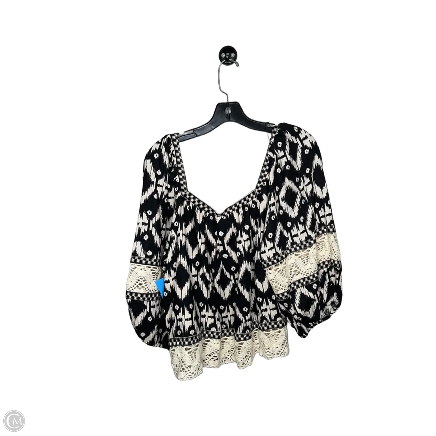 Top Short Sleeve By Christian Siriano In Black & Cream, Size: Xl