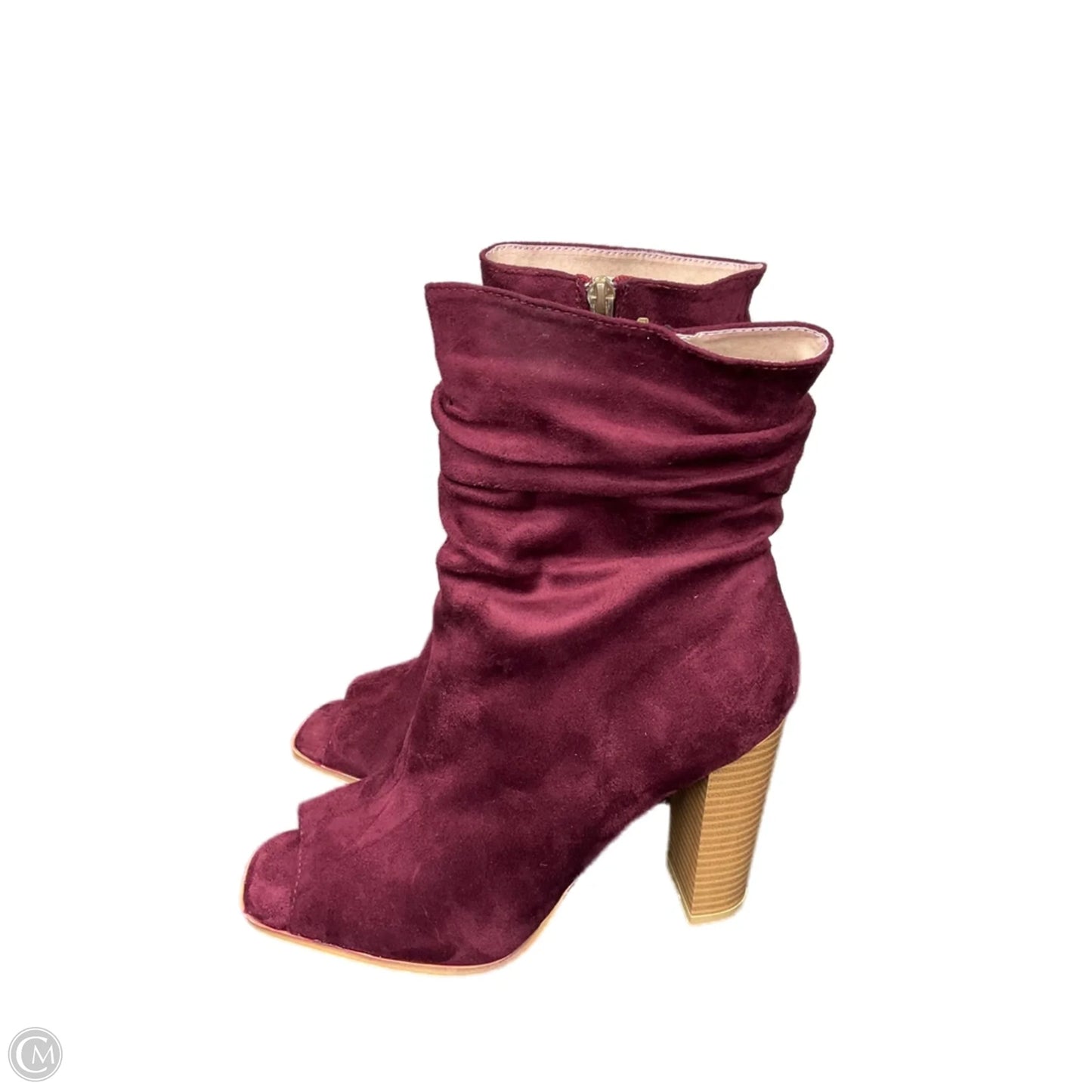 Boots Mid-calf Heels By Clothes Mentor In Maroon, Size: 7.5
