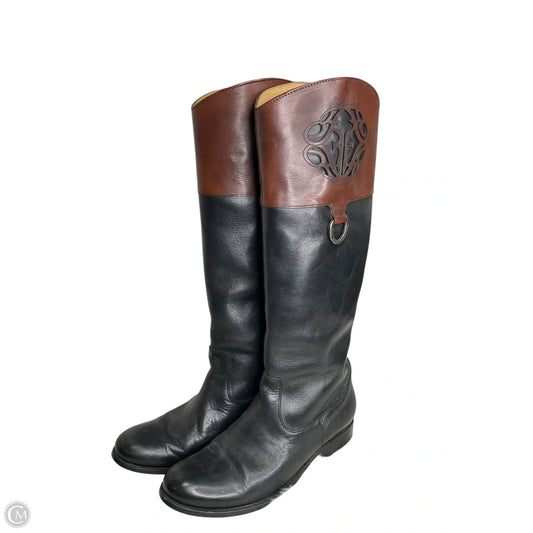 Boots Designer By Frye In Black & Brown, Size: 10