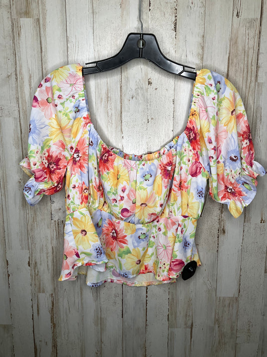 Floral Print Top Short Sleeve Clothes Mentor, Size M