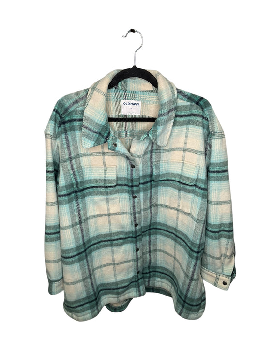 Jacket Shirt By Old Navy In Green & White, Size: Xl