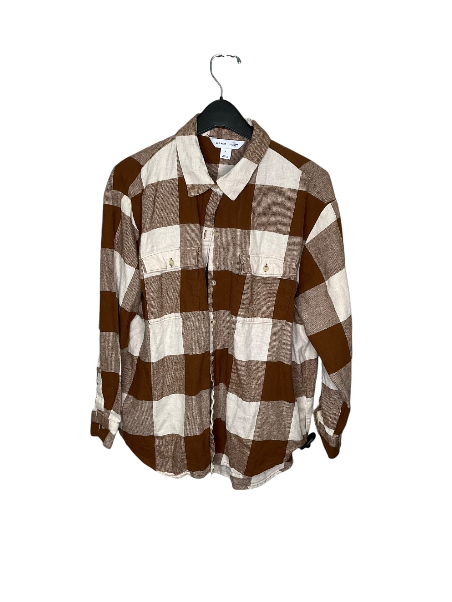 Top Long Sleeve By Old Navy In Brown & White, Size: L