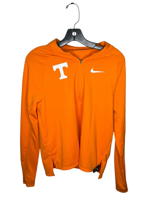 Athletic Top Long Sleeve Collar By Nike In Orange, Size: M