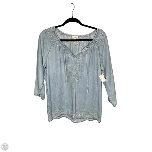 Top 3/4 Sleeve By Croft And Barrow In Blue & White, Size: M