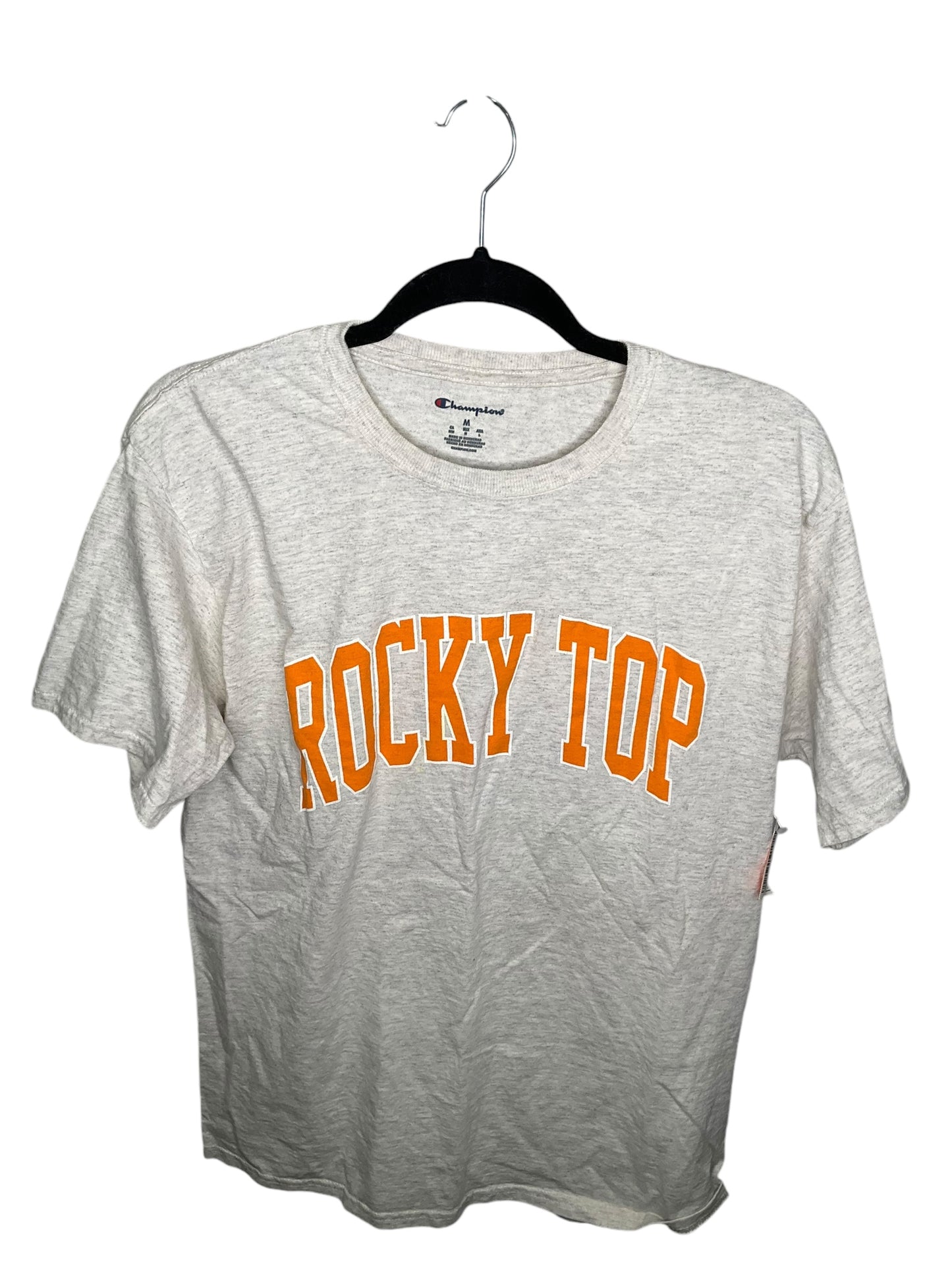 Top Short Sleeve By Champion In Grey & Orange, Size: M