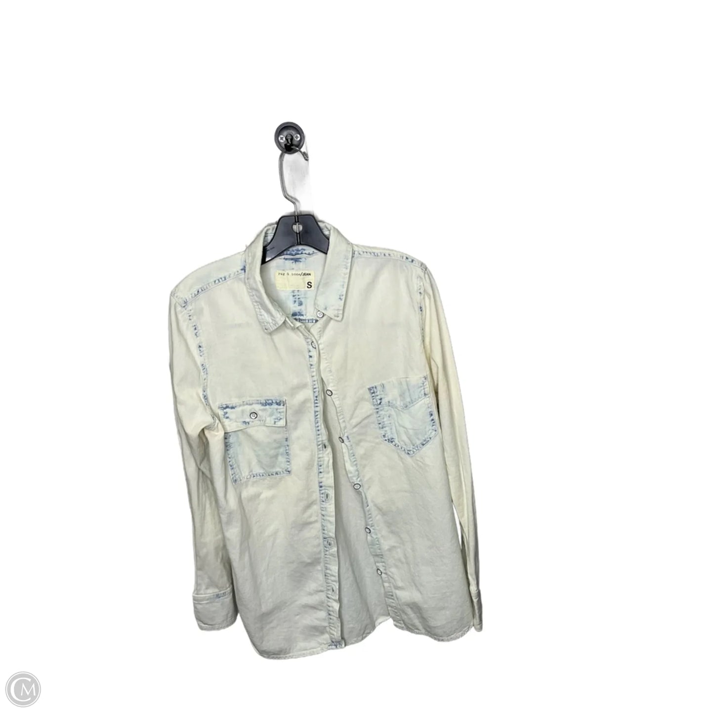 Top Long Sleeve By Pilcro In Blue & White, Size: S