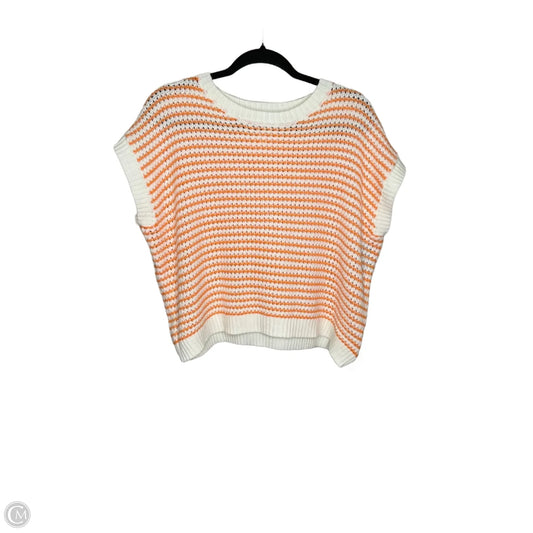 Vest Sweater By Clothes Mentor In Orange & White, Size: M