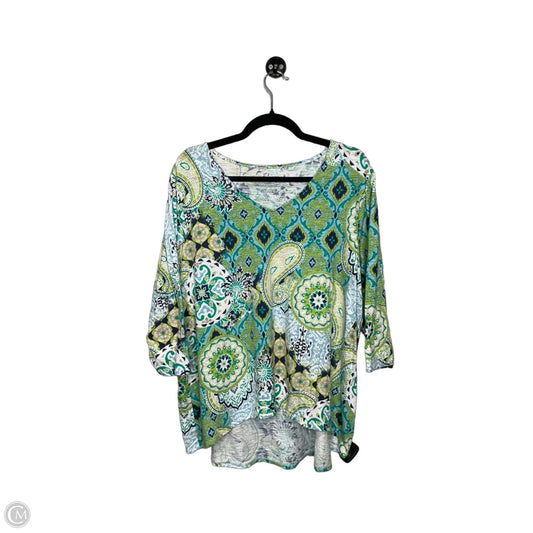 Top 3/4 Sleeve By Chicos In Blue & Green, Size: Xlp