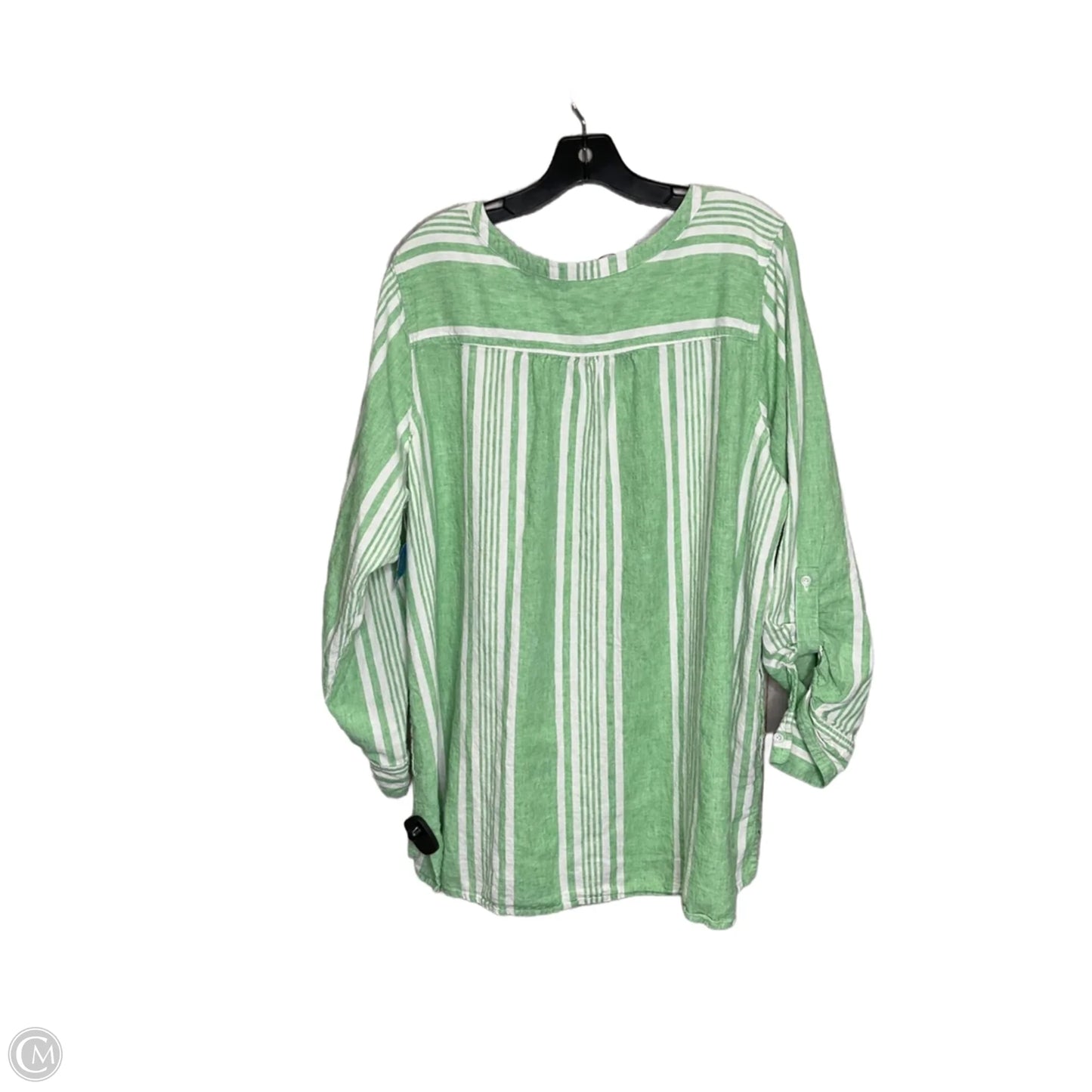Top Short Sleeve By Denim And Company In Green & White, Size: 2x
