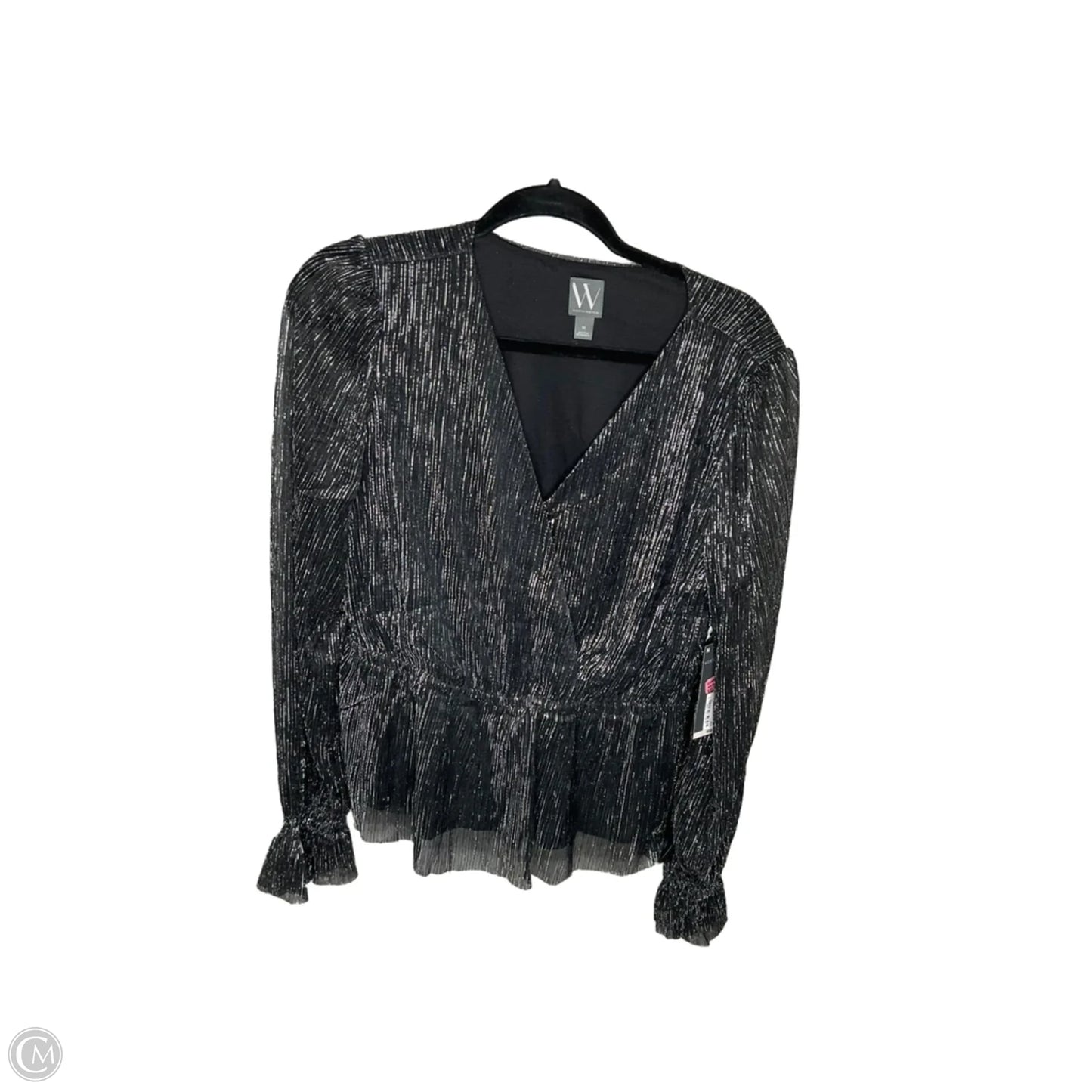 Top Long Sleeve By Worthington In Black & Silver, Size: M