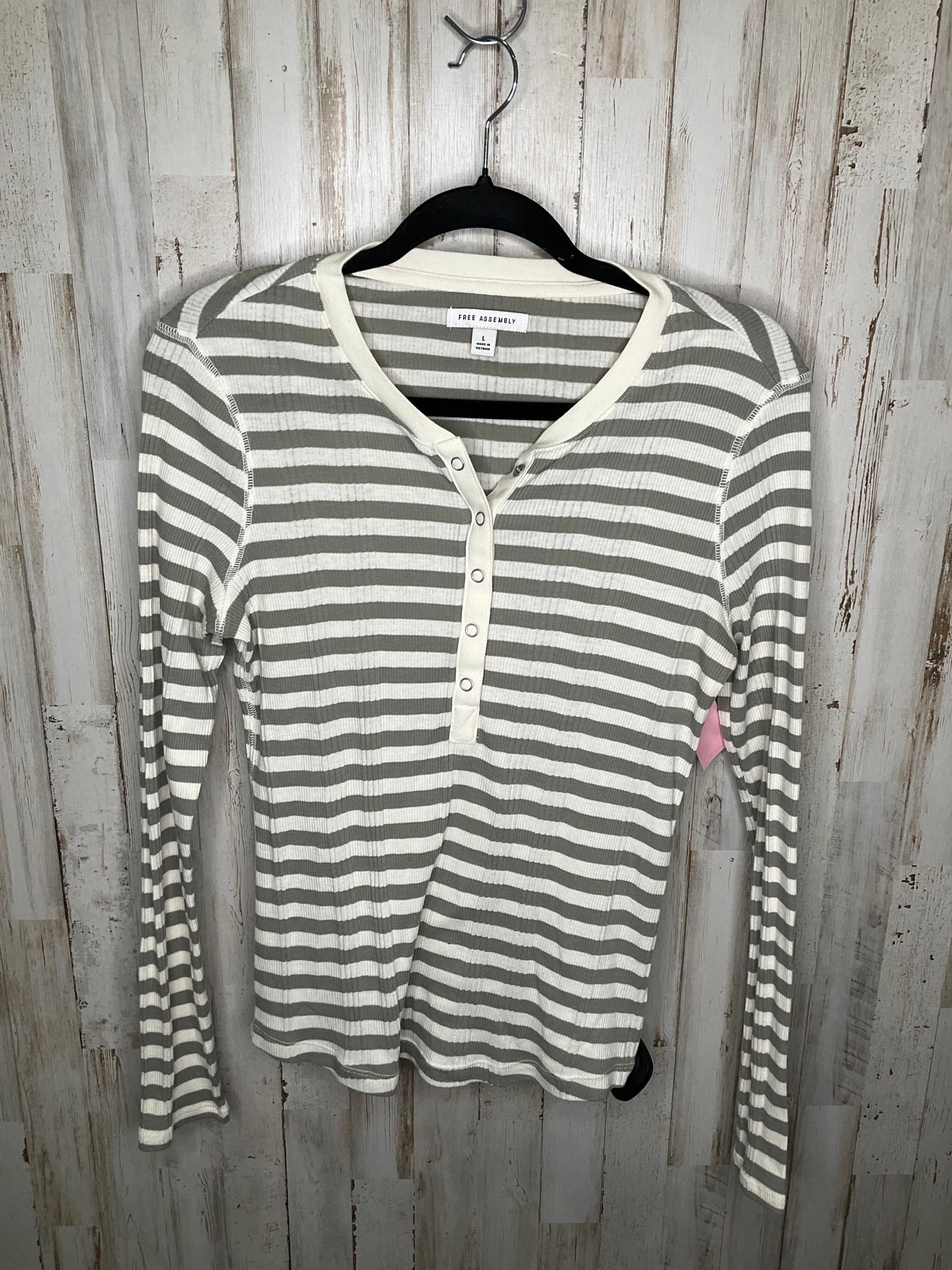 Top Long Sleeve By Free Assembly In Green & White, Size: L