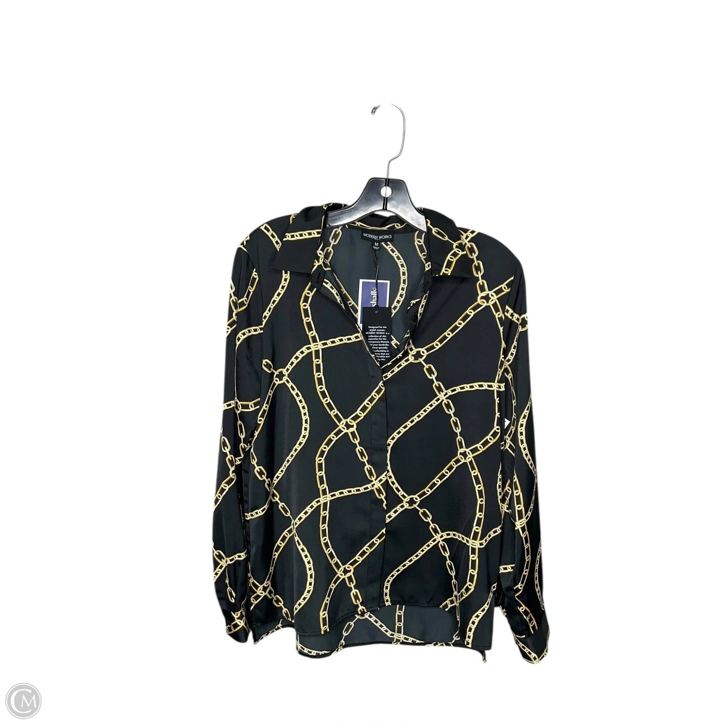 Blouse Long Sleeve By Modern Works In Black & Gold, Size: M