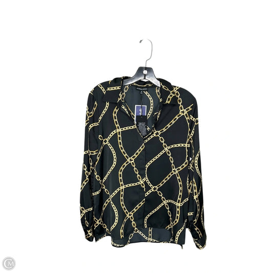 Blouse Long Sleeve By Modern Works In Black & Gold, Size: M