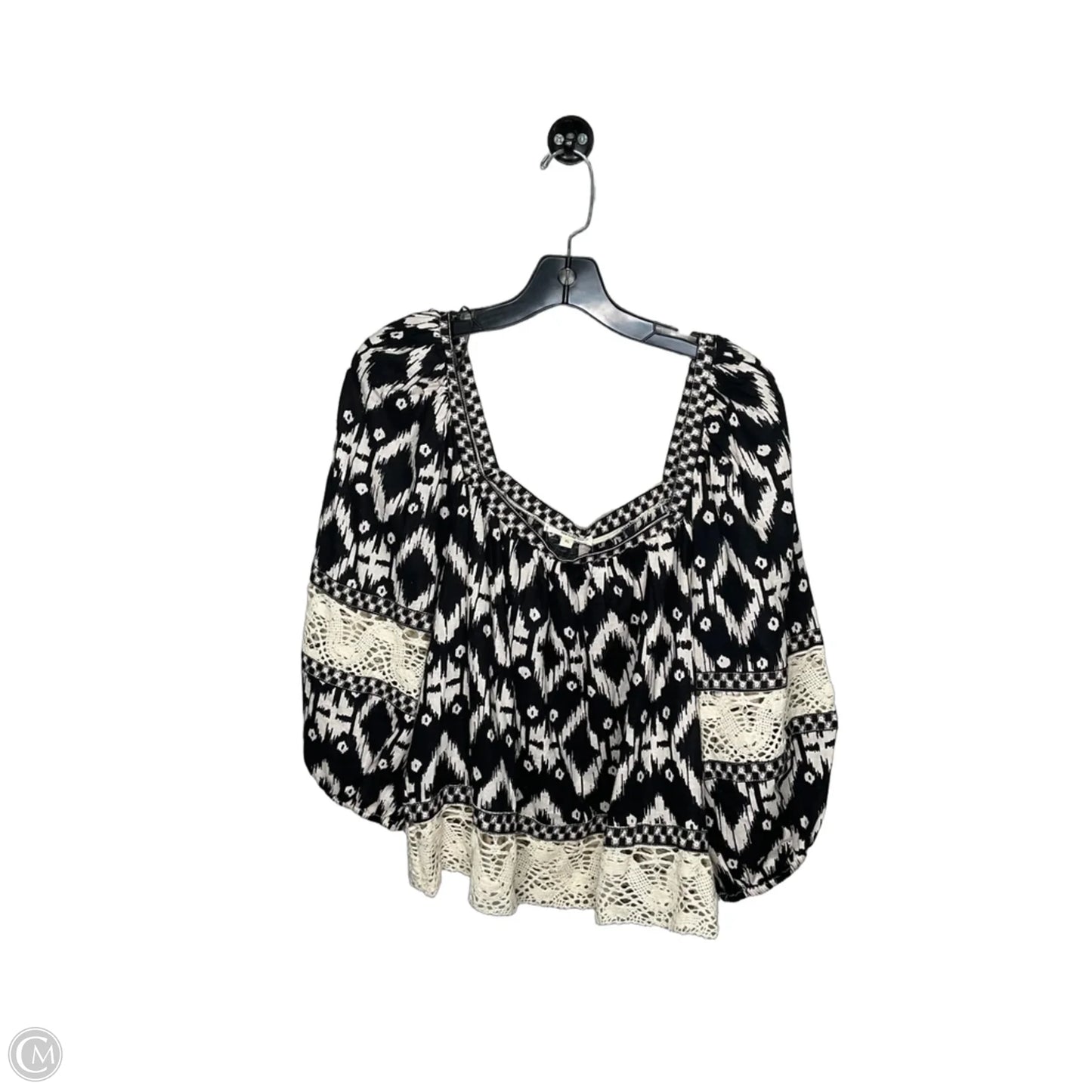 Top Short Sleeve By Christian Siriano In Black & Cream, Size: Xl