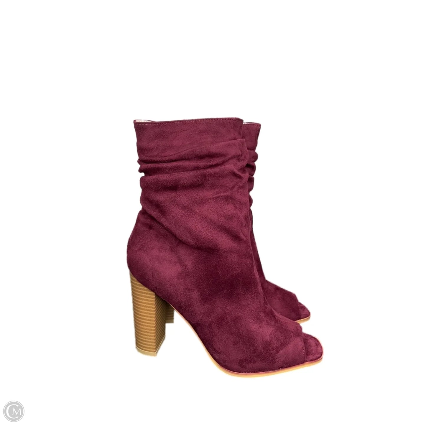 Boots Mid-calf Heels By Clothes Mentor In Maroon, Size: 7.5